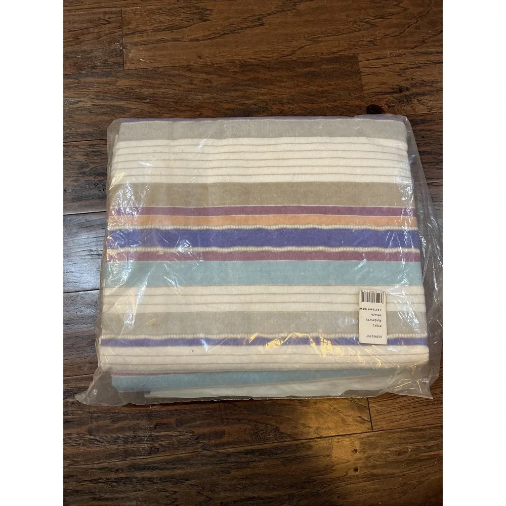 Lady‎ Pepperell Blanket Striped Hampton Twin/Full Vintage Satin Trim 72x90 NOS